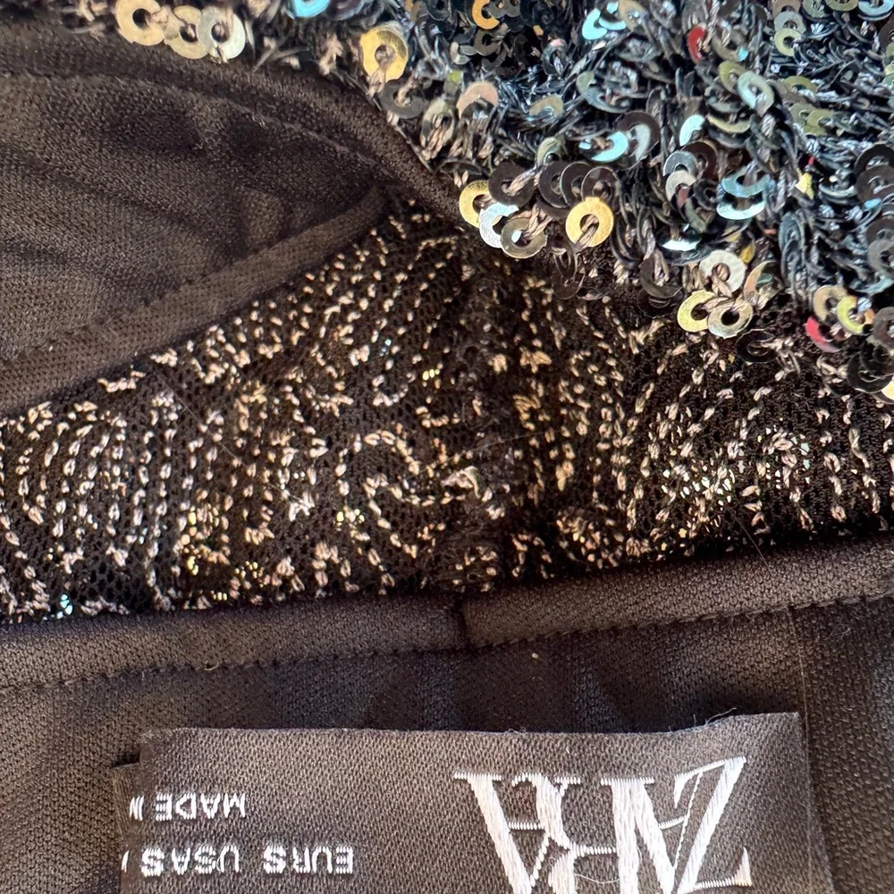 Zara Black Sequin Flare Pants S - Picture 7 of 7